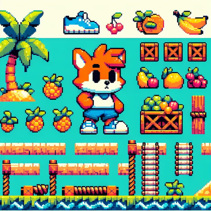 Pixel Art Tileset: Crash Crash Bandicoot in Tropical Island Environment