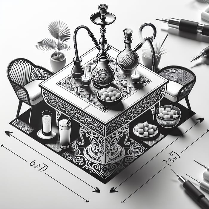 Elegant White Table with Black Hookahs and Delightful Snacks