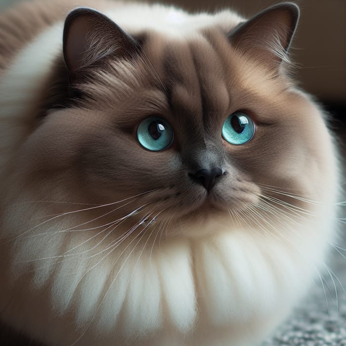 Ultra Fluffy Birman Cat with Greenish-Blue Eyes