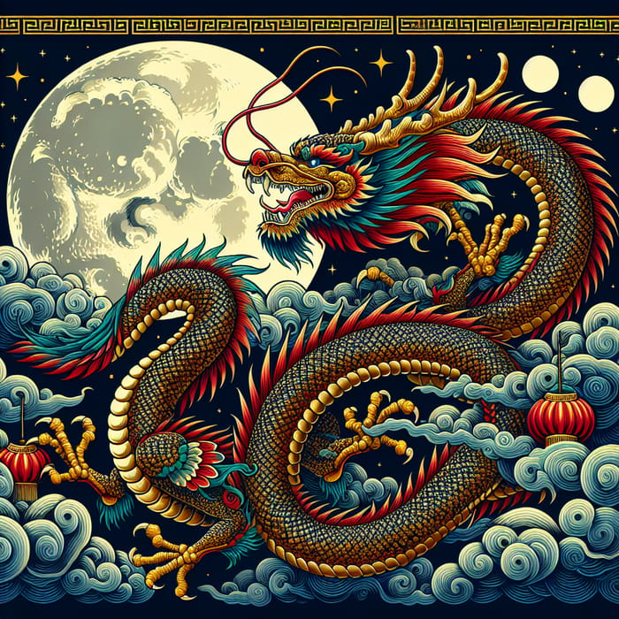 Asian Style Dragon in Moonlit Sky