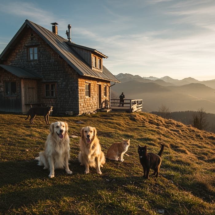 Mountain House with Dogs and Cats