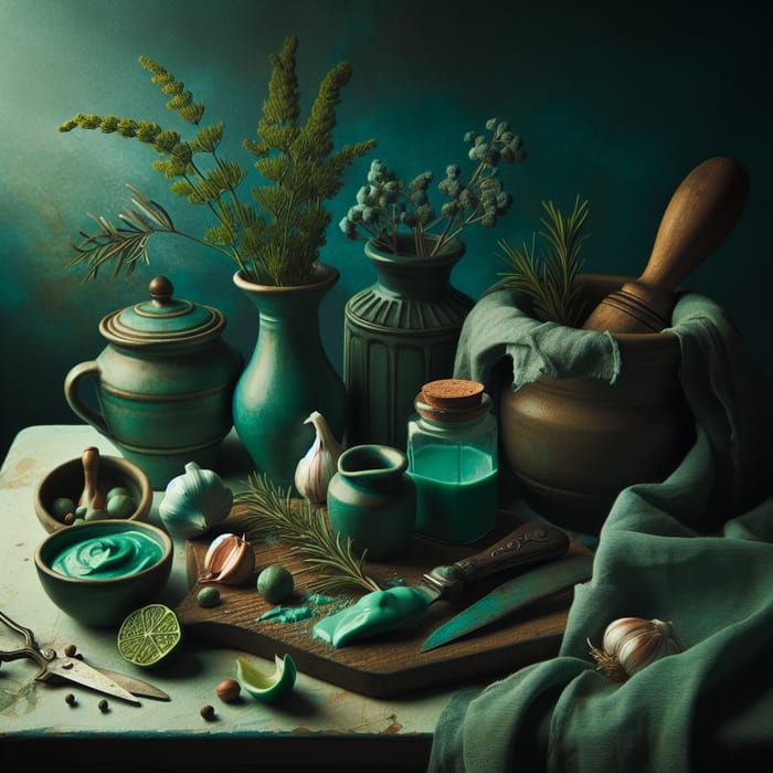 Vibrant Sea Green Still Life Photo