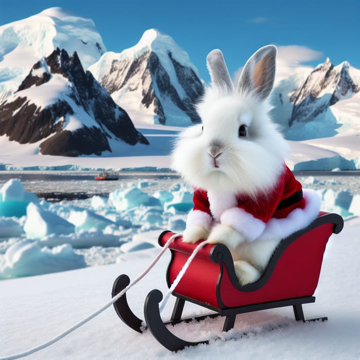 Santa Rabbit in Antarctica with Sleigh