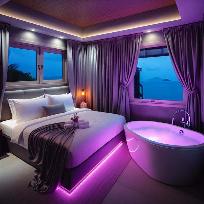 Romantic Apartment with Bubble Bath, LED Lights, and Sea View