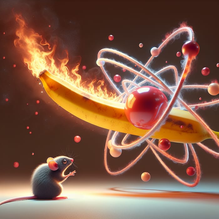 Ethereal Atom Confronting Mouse with Flaming Banana