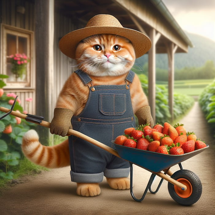 Charming Ginger British Shorthair Cat as Gardener