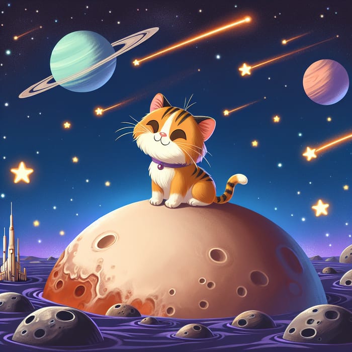 Playful Cat on Pluto Among the Stars