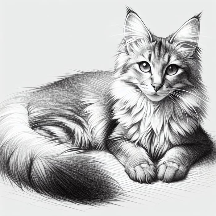 Black and White Cat Sketch - Intricate Details