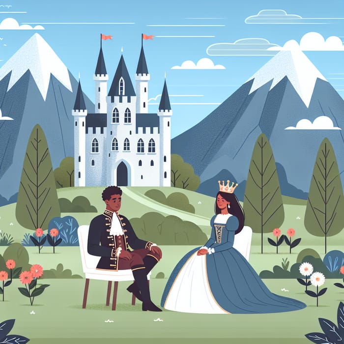 Mountain Peak Castle with Multicultural Royal Couple