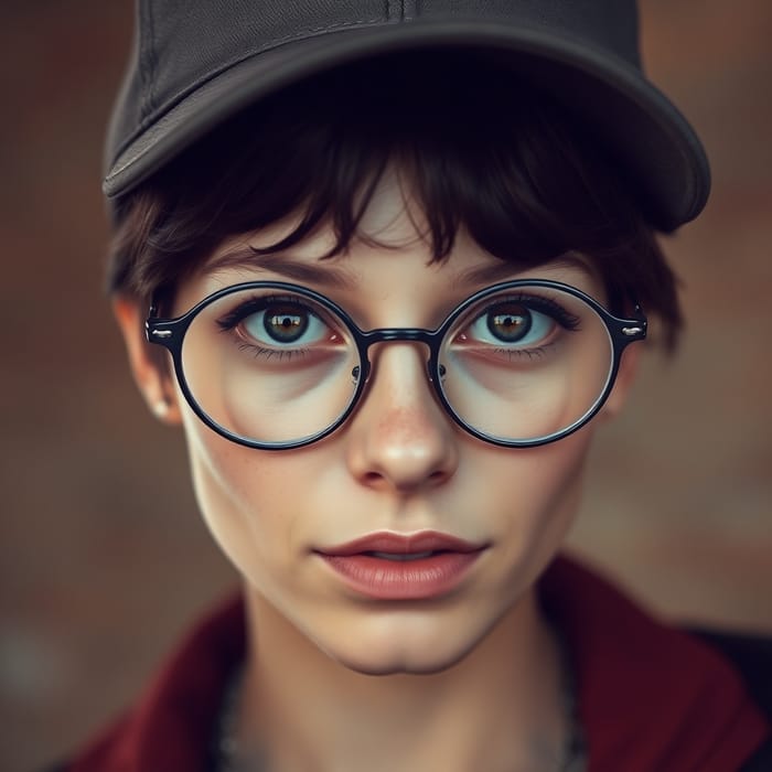 Cyberpunk Woman with Round Glasses & Baseball Cap