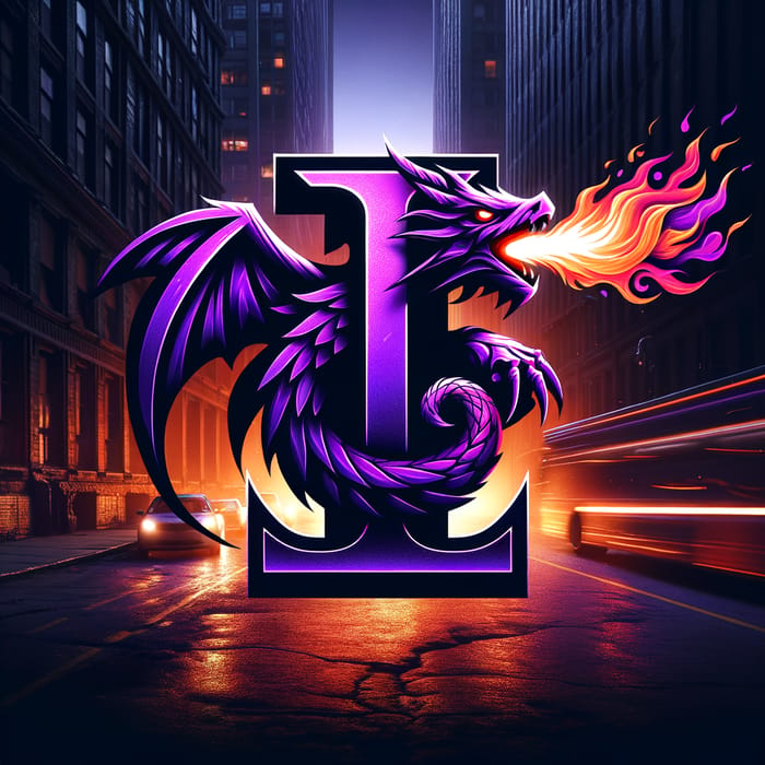 Purple Flame I Logo Design | Dragon & Cyberpunk Urban Scene