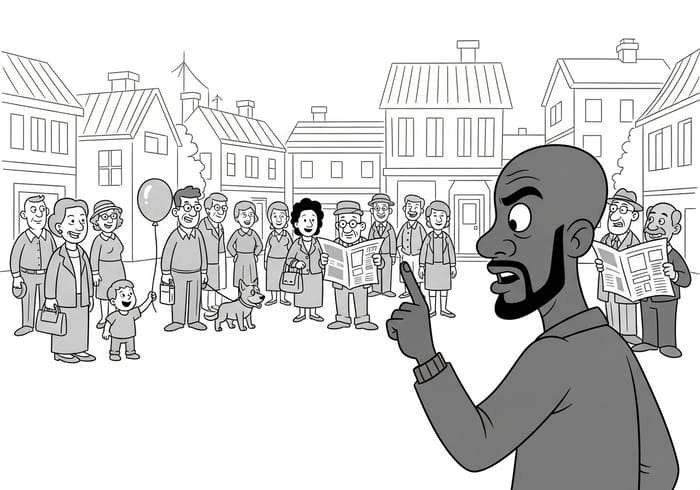 Grayscale Cartoon of a Bald Black Man Grayscale Cartoon of a Bald Black Man
