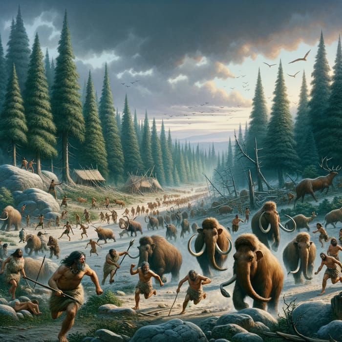 Paleolithic Hunting Scene: Realistic Depiction of Prehistoric Hunt