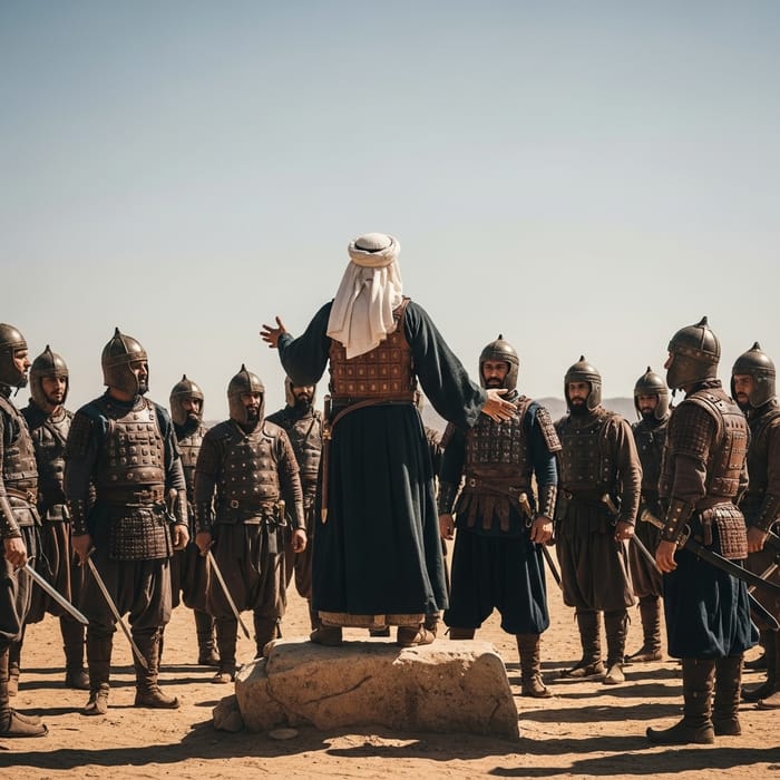 Historic Muslim Leader Addresses His Army in Desert Historic Muslim Leader Addresses His Army in Desert