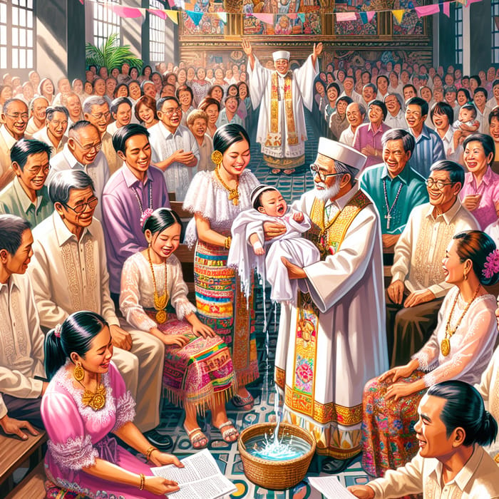 Traditional Filipino Baptism Illustration | Vibrant Cultural Event