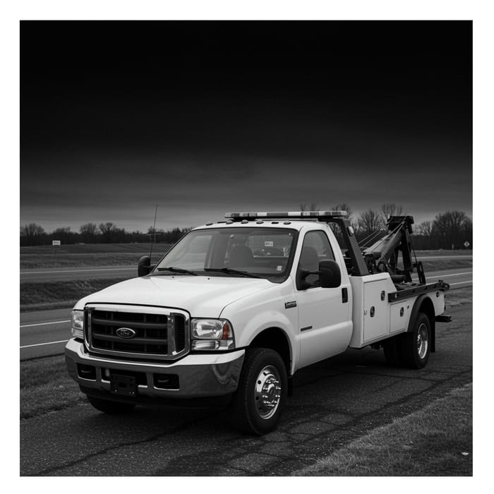 2004 White Ford F550 Towing Truck in B&W