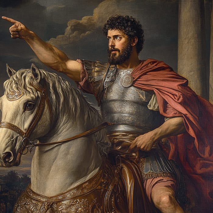 Valiant Marcus Aurelius on Horseback Giving Orders