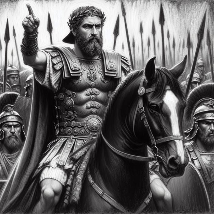 Charcoal Painting of Marcus Aurelius Leading Roman Army