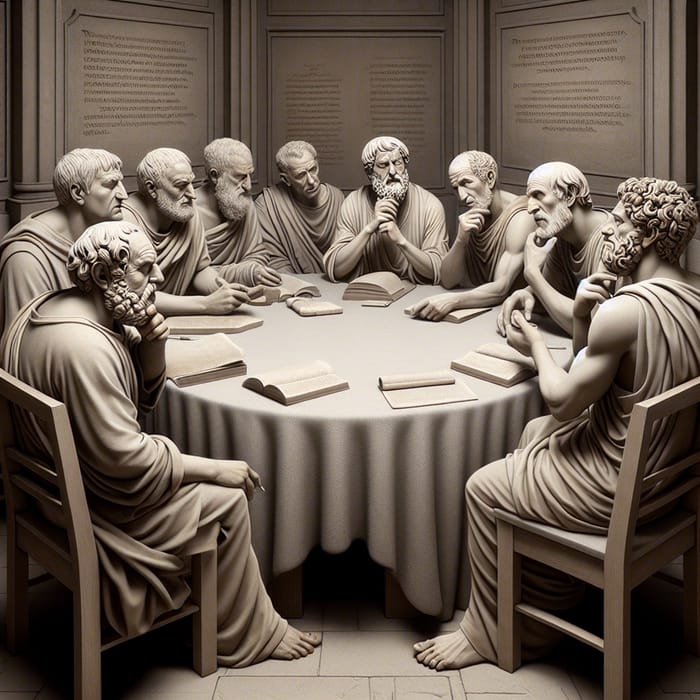 Ancient Stoic Philosophers in Dynamic Discussion | Round Table Scene