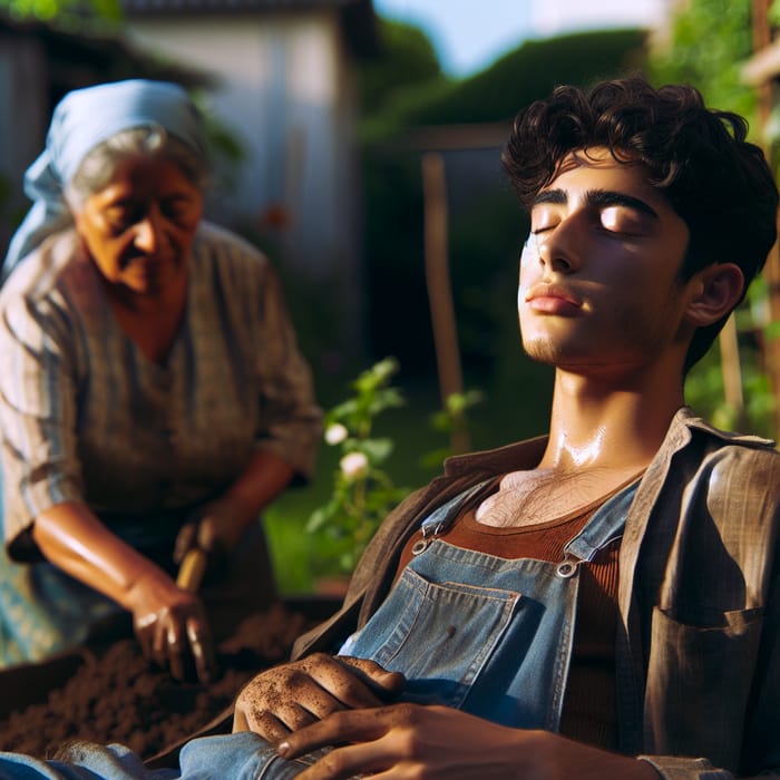 Contrasts of Leisure and Labor: Sunbathing Boy and Working Mother