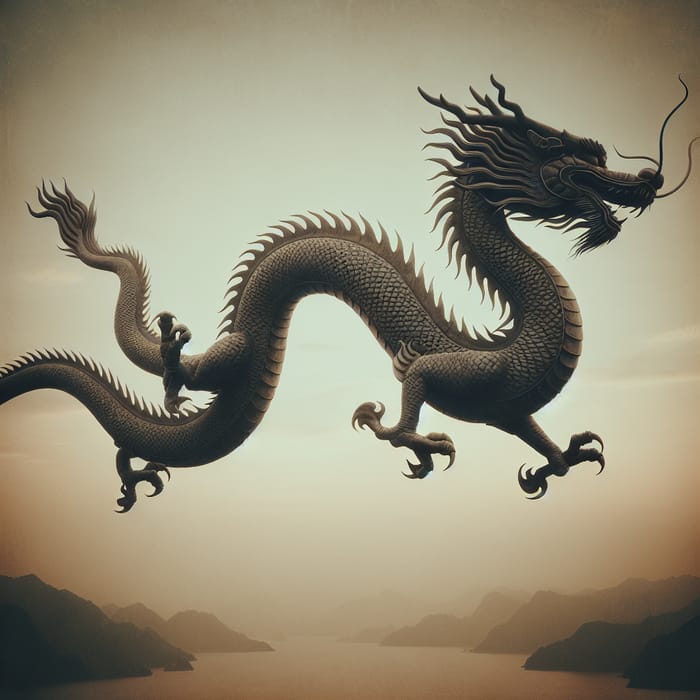 Chinese Dragon Flying Silhouette | Majestic Outline Art