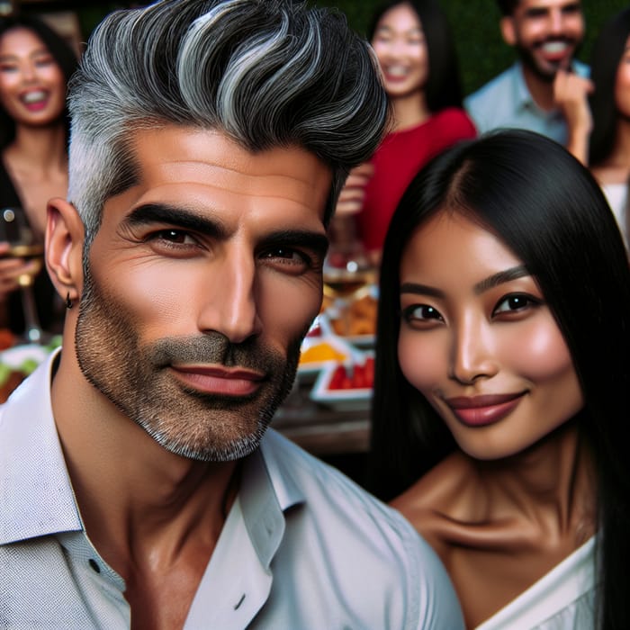 Stylish Black Hair Couple Smirking at Festive Party