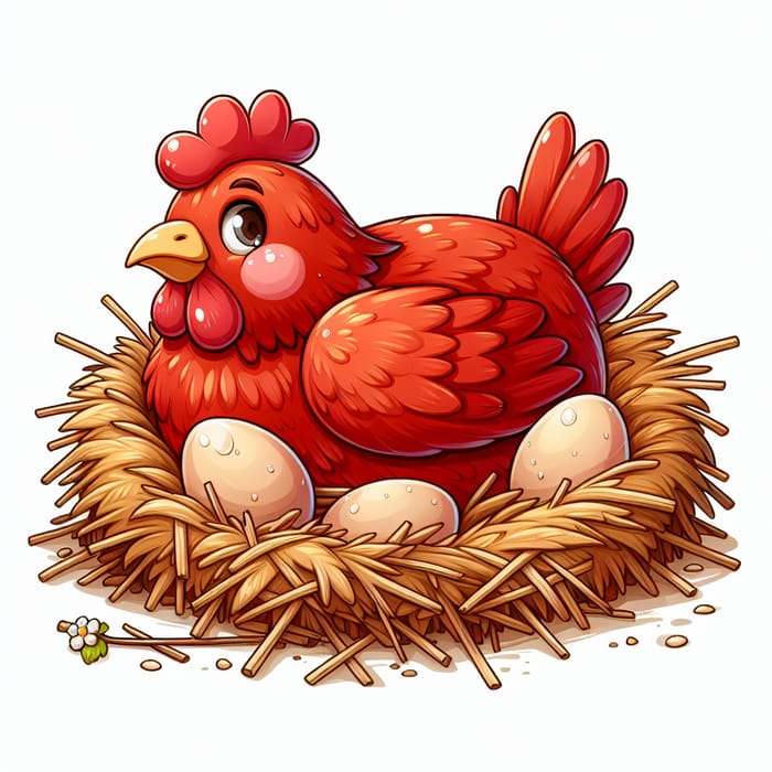 Red Hen with Eggs in Wet Nest Clipart