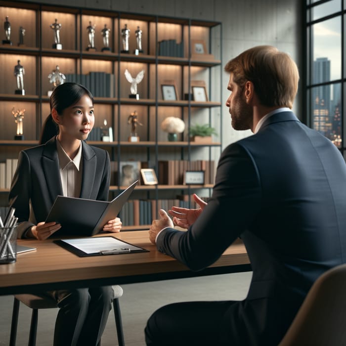 Job Interview Scene with Asian Female and Caucasian Male