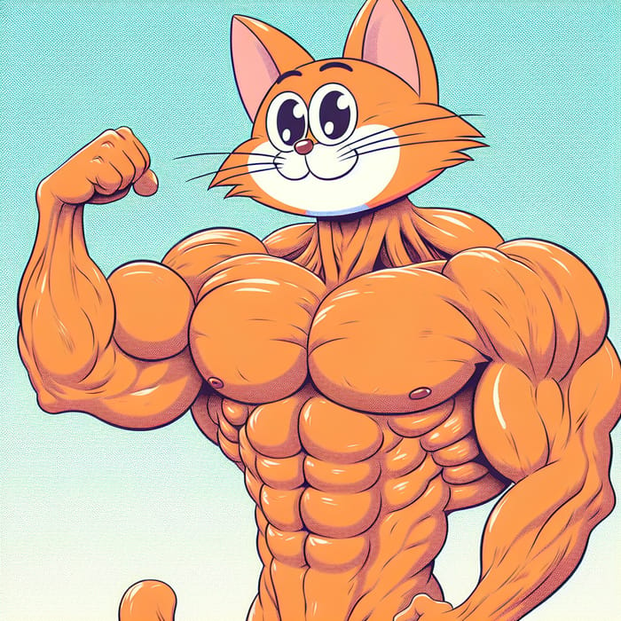 Muscular Cartoon Cat: Flexing Fun and Strength