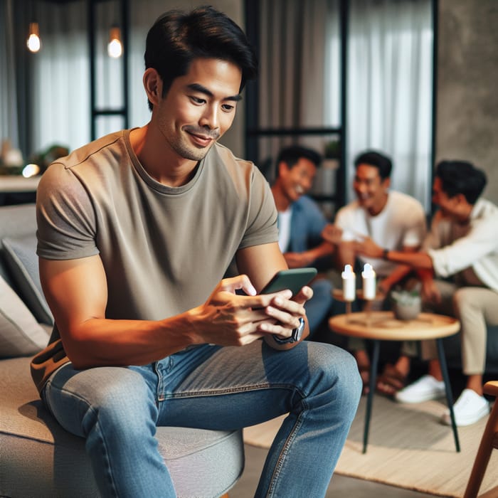 Excited Man Organizing Fun Weekend Plans in Group Chat