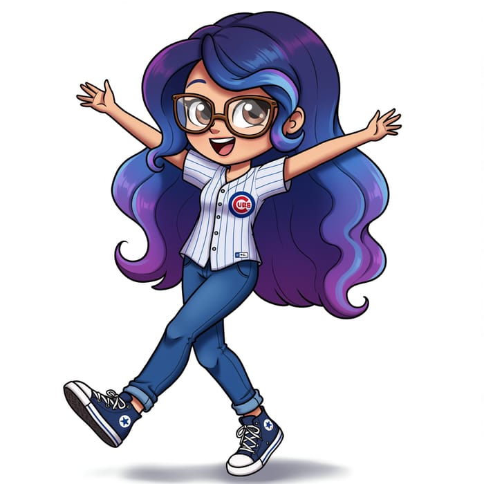 Cartoon Girl with Purple Hair and Cubs Shirt Cartoon Girl with Purple Hair and Cubs Shirt