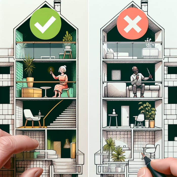 Mezzanine Apartment: Cross Section Sketches with Unique Shift