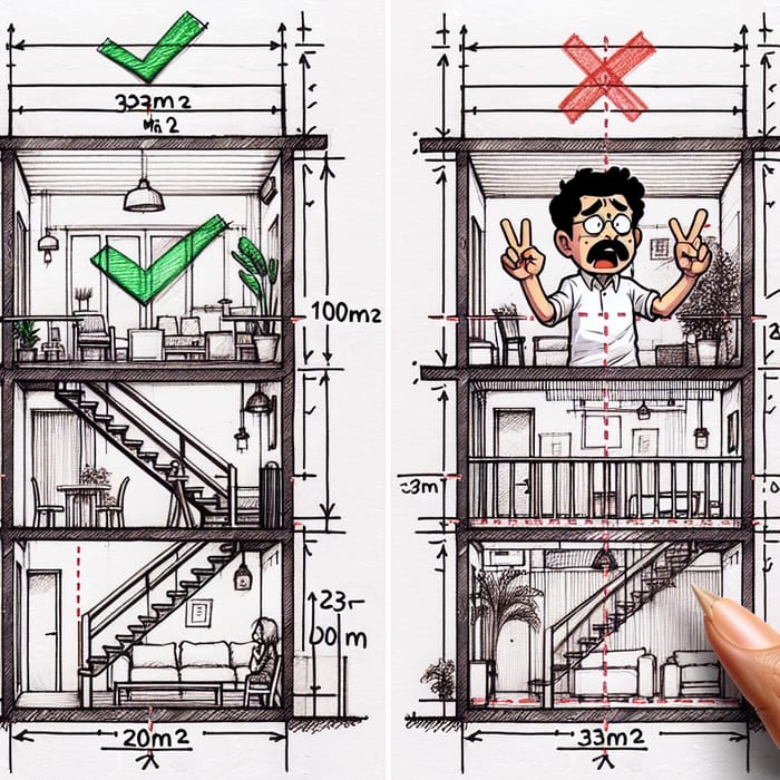 House Cross Section with Mezzanine | Sketch Examples of Two Different Designs