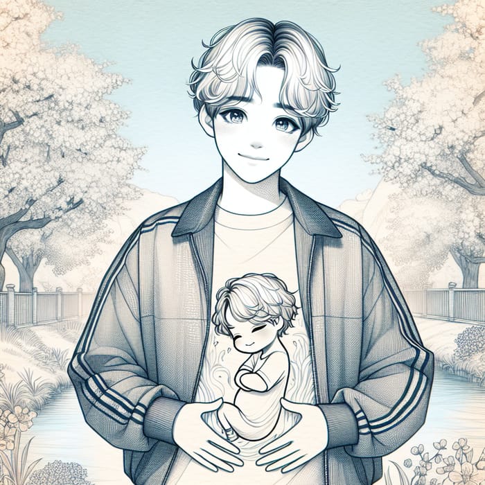 Stylish Park Jimin Sketch: Young Korean Man in Pregnancy Poses