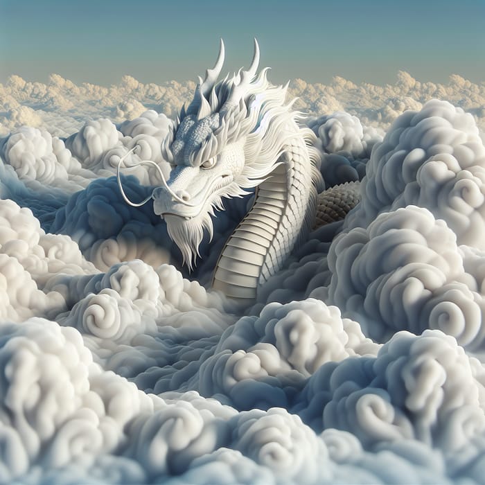 3D Dragon Head Emerging from Clouds - Mystical Awe and Power