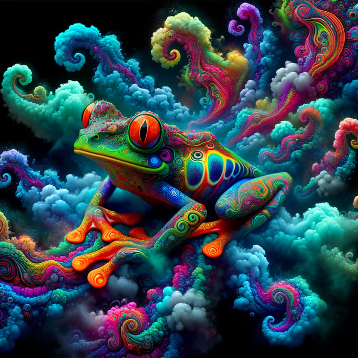 Trippy Frog Smoking Weed: Psychedelic Neon Colors & Smoke