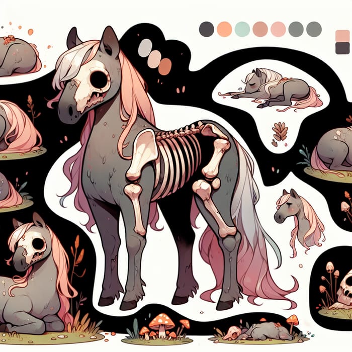 Captivating Undead Horse Chibi Reference Sheet with Whimsical Elements