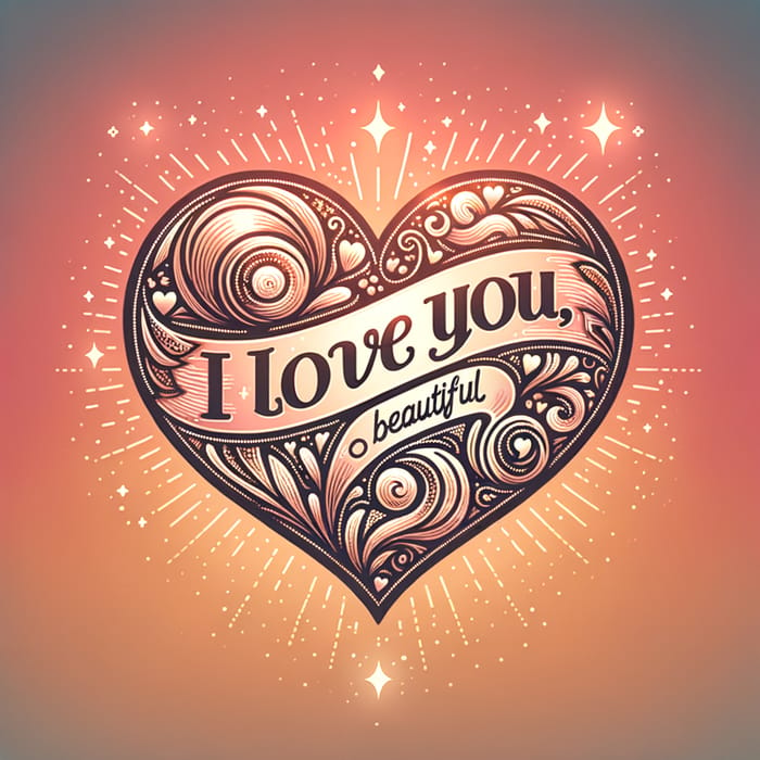 Lovely Heart Illustration - I Love You, Beautiful