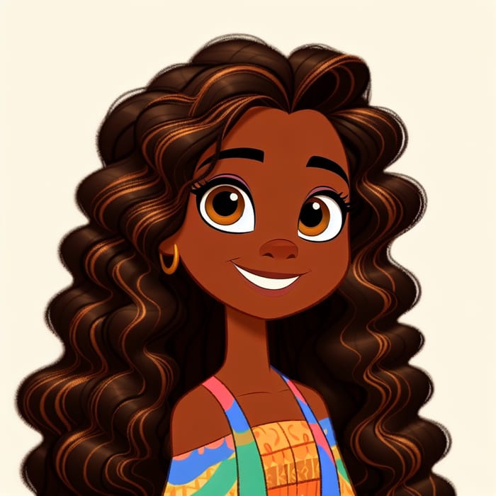 Disney Pixar Character: Girl with Curly Long Hair & Dark Skin