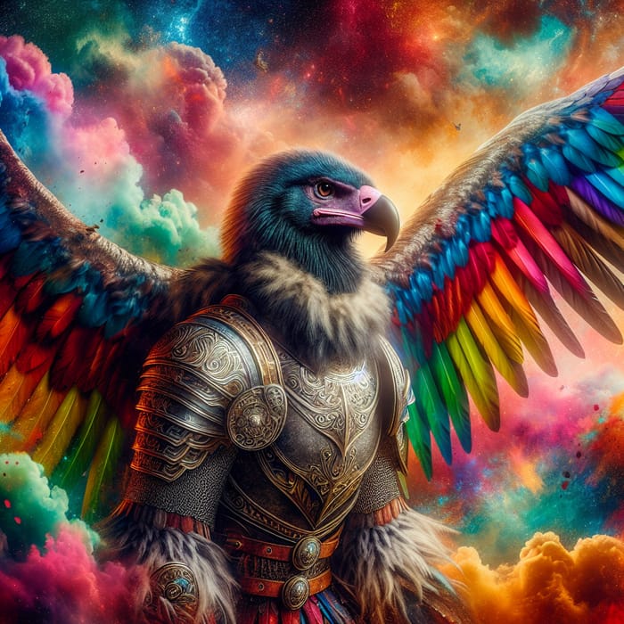 Majestic Condor in Stately Armor Facing Adversity of a Colorful Storm