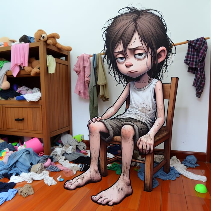 Messy Room with Lazy Girl - 2D Cartoon Art