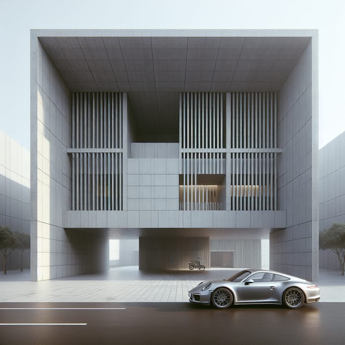 Minimalist School with Vertical Gray Cladding and Horizontal Concrete Facade