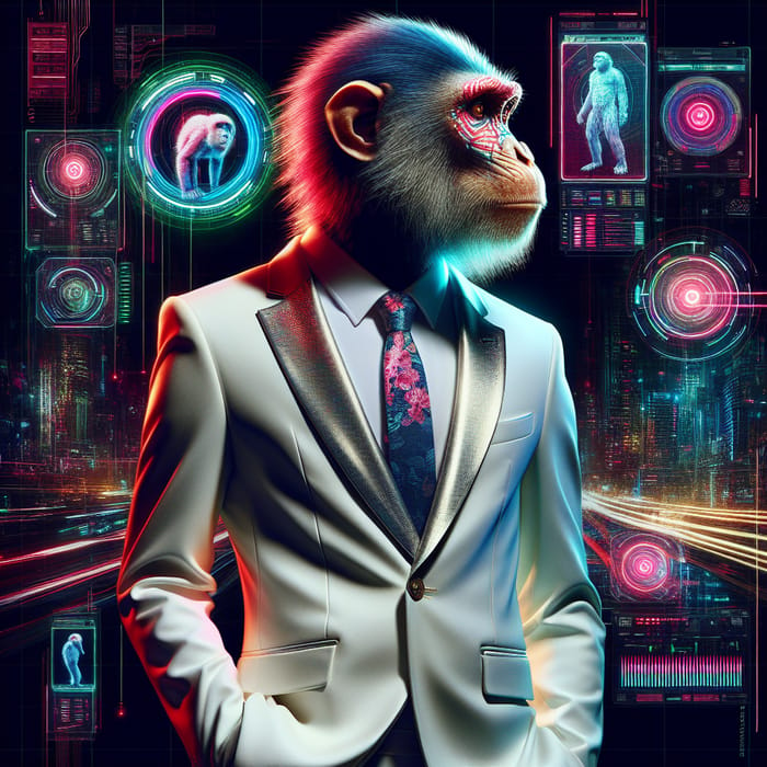 Cyberpunk Ape in Stylish White Suit