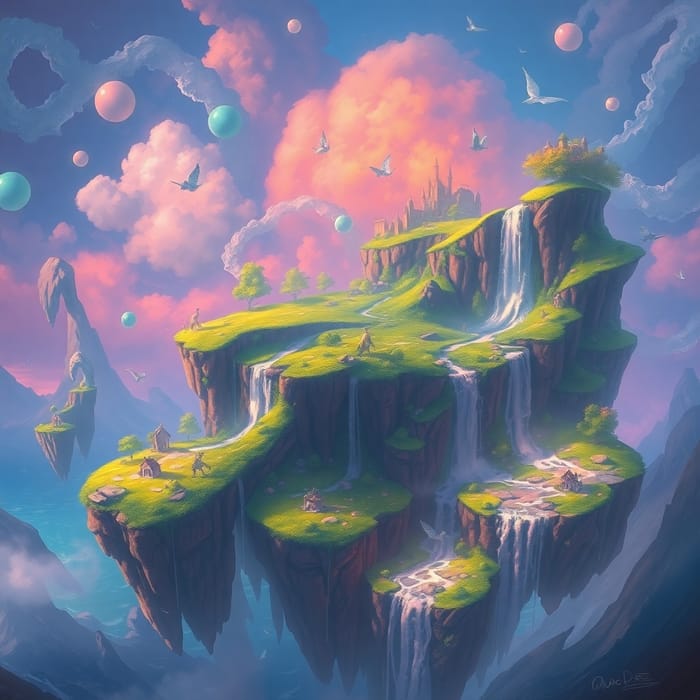 Dreamlike Floating Islands in Vibrant Colors