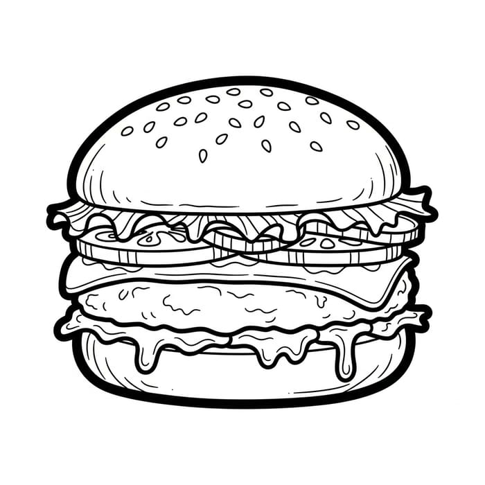 Hand-Drawn Cheeseburger Coloring Page Hand-Drawn Cheeseburger Coloring Page