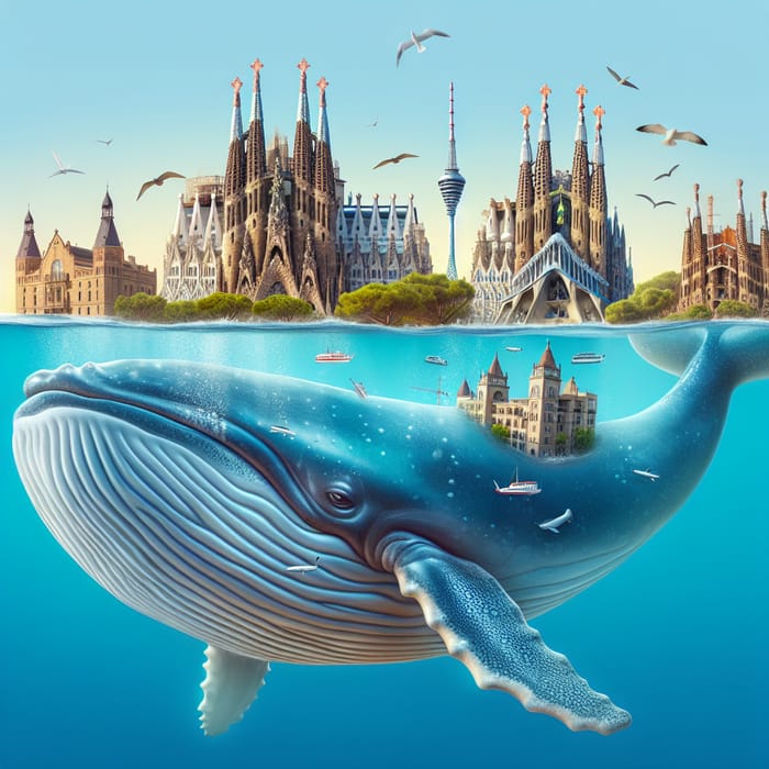 Barcelona Whale Sculpture with Iconic Landmarks