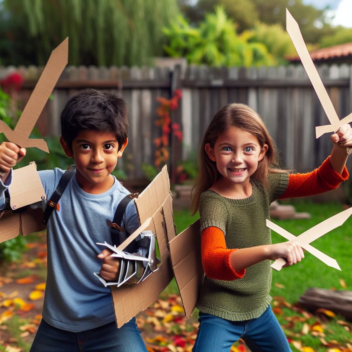 Playful Children's War: Innocent Youthful Fun - Boy and Girl Pretend Battle