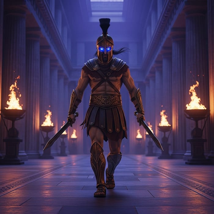 Mighty Spartan Warrior with Dual Swords Mighty Spartan Warrior with Dual Swords