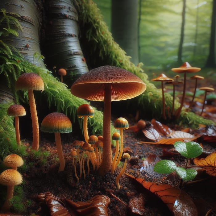 Enchanting Mushroom Scene in a Lush Forest