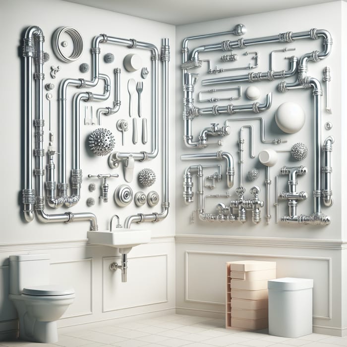 Modern Wall Mounted Plumbing Design: Silver Faucets & Angular Valves